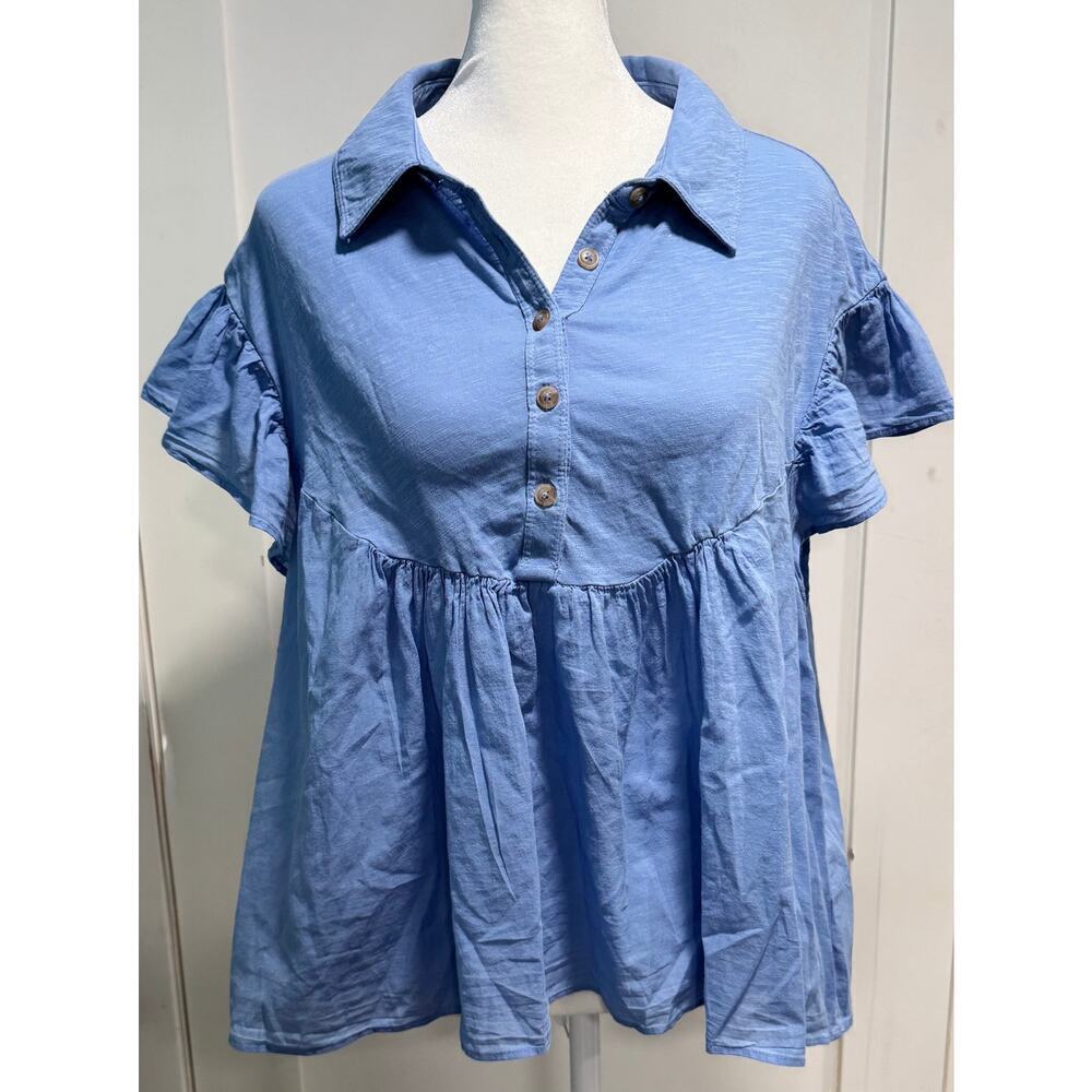 PILCRO Anthropologie SS Button Cotton Peplum Shirt Blouse Size M